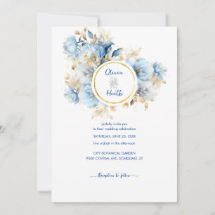 Dusty Blue Floral Gold Wedding Einladung