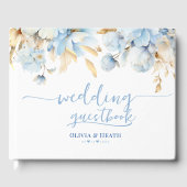 Dusty Blue Floral Gold Wedding Gästebuch (Vorderseite)
