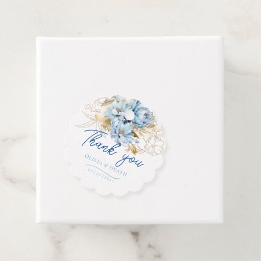 Dusty Blue Floral Gold Wedding Geschenkanhänger (Beispiel)