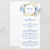 Dusty Blue Floral Gold Wedding Menükarte (Vorne/Hinten)