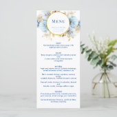 Dusty Blue Floral Gold Wedding Menükarte (Stehend Vorderseite)