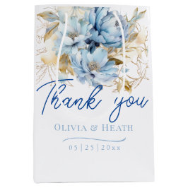 Dusty Blue Floral Gold Wedding Mittlere Geschenktüte