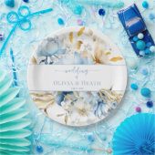 Dusty Blue Floral Gold Wedding Pappteller (Party)