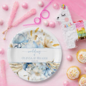 Dusty Blue Floral Gold Wedding Pappteller (Party)