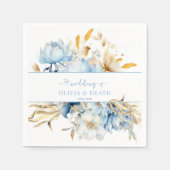 Dusty Blue Floral Gold Wedding Serviette (Vorderseite)