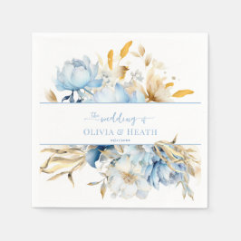 Dusty Blue Floral Gold Wedding Serviette