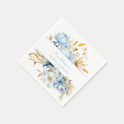 Dusty Blue Floral Gold Wedding Serviette (Ecke)