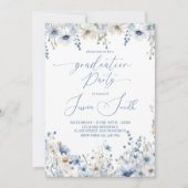 Dusty Blue Floral Graduation Party Invite Einladung (Vorderseite)