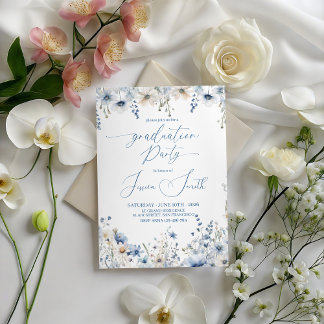 Dusty Blue Floral Graduation Party Invite Einladung
