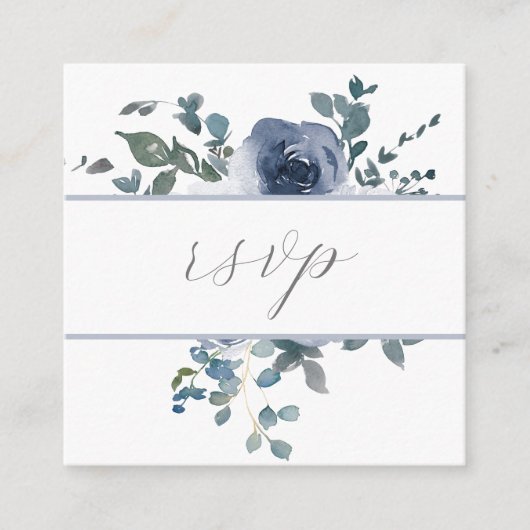 Dusty Blue Floral & Gray QR Code RSVP Card Begleitkarte (Vorderseite)