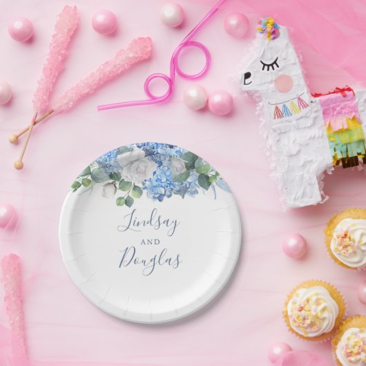 Dusty Blue Floral Greeneria Wedding Hydrangea Pappteller (Party)