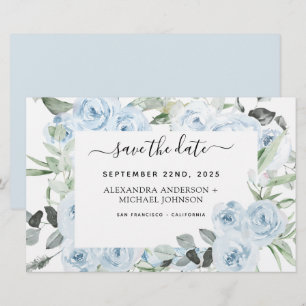 Dusty Blue Floral Greenerie Save the Date Invitati