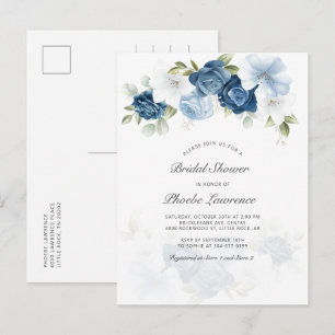 Dusty Blue Floral Greenerity Brautparty Script Einladungspostkarte