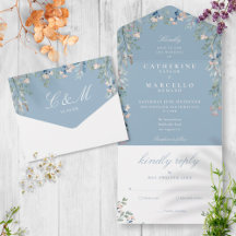Dusty Blue Floral Greenerity Cascade Wedding