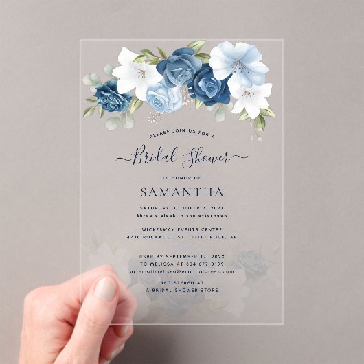 Dusty Blue Floral Greenerity Foliage Brautparty Acryleinladungen (Insitu (Handheld))