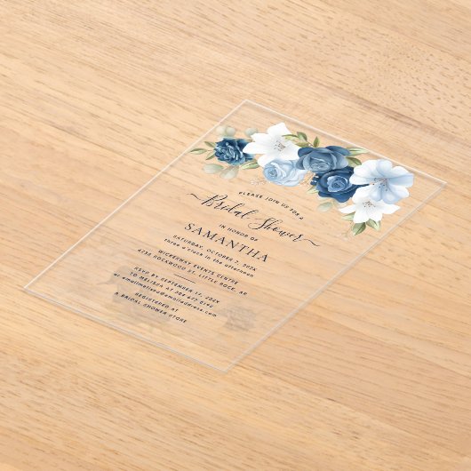 Dusty Blue Floral Greenerity Foliage Brautparty Acryleinladungen (Ablage )