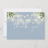 Dusty Blue Floral Greenerity String Lights Dankeskarte (Vorderseite)