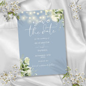 Dusty Blue Floral Greenerity String Lights Wedding Save The Date