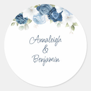 Dusty Blue Floral Greenerity Wedding Custom Runder Aufkleber