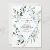 Dusty Blue Floral Greenerity Wedding Einladung (Vorderseite)