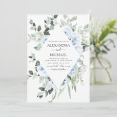 Dusty Blue Floral Greenerity Wedding Einladung (Stehend Vorderseite)