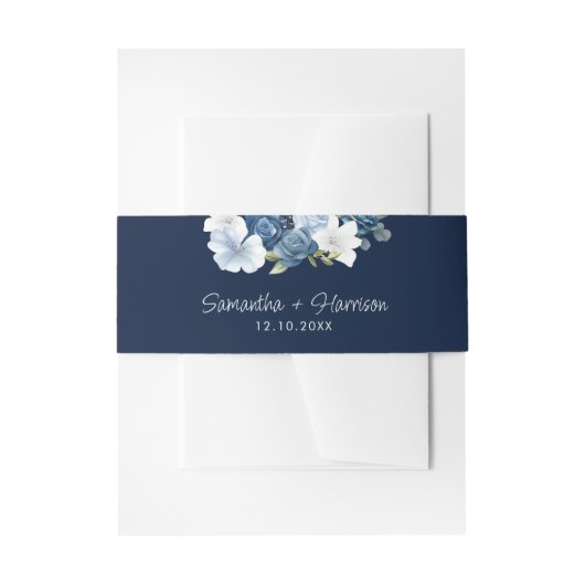 Dusty Blue Floral Greenerity Wedding Einladungsbanderole (Vorderseite Beispiel)