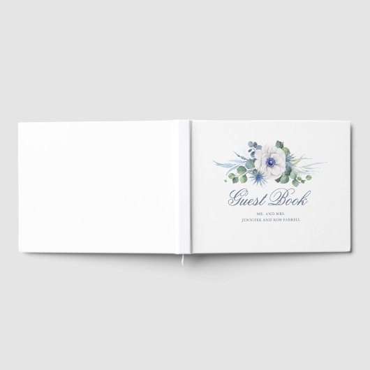 Dusty Blue Floral Greenerity Wedding Gästebuch (Voll)