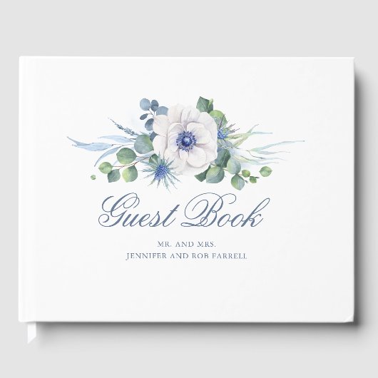 Dusty Blue Floral Greenerity Wedding Gästebuch (Vorderseite)
