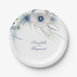 Dusty Blue Floral Greenerity Wedding Pappteller