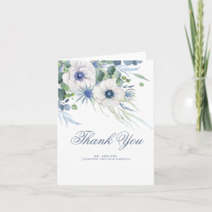 Dusty Blue Floral Greenerity Wedding Vielen Dank Dankeskarte