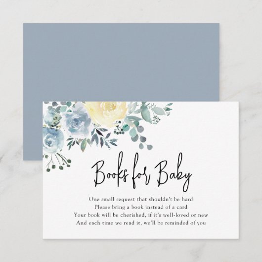 Dusty Blue Floral Greenery Books for Baby Begleitkarte (Vorne/Hinten)