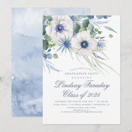 Dusty Blue Floral Greenery Eleganter Abschluss Einladung