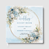 Dusty Blue Floral Greenery Gold Glitter Wedding  Gästebuch (Vorderseite)
