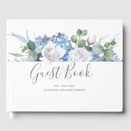 Dusty Blue Floral Greenery | Hydrangea Wedding Gästebuch (Vorderseite)