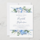 Dusty Blue Floral Greenery Moderne Geburtstag Einladung (Vorderseite)