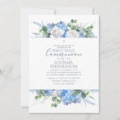 Dusty Blue Floral Greenery Moderne Heilige Kommuni Einladung (Vorderseite)