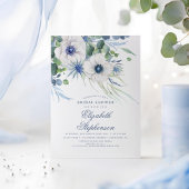 Dusty Blue Floral Greenery Modernes Brautparty Einladung