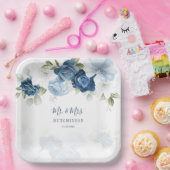 Dusty Blue Floral Greenery Mr. and Mrs. Wedding Pappteller (Party)