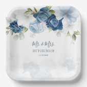 Dusty Blue Floral Greenery Mr. and Mrs. Wedding Pappteller (Vorderseite)