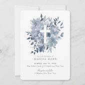 Dusty Blue Floral Greenery Neutrale Taufe Einladung (Vorderseite)