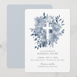 Dusty Blue Floral Greenery Neutrale Taufe Einladung