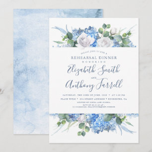 Dusty Blue Floral Greenery Probe Dinner Einladung
