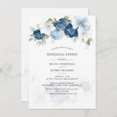 Dusty Blue Floral Greenery Probe Dinner Einladung (Vorne/Hinten)