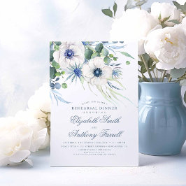 Dusty Blue Floral Greenery Probe Dinner Einladung