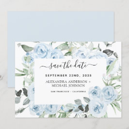 Dusty Blue Floral Greenery Save the Date Einladung