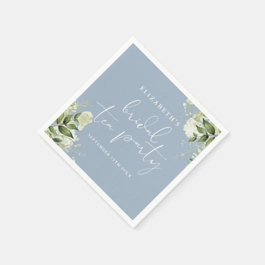 Dusty Blue Floral Greenery Script Bridal Tea Party Serviette (Ecke)