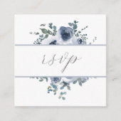 Dusty Blue Floral & Grey QR Code RSVP Card Begleitkarte (Vorderseite)