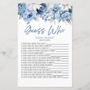 Dusty Blue Floral Guess Who Baby Shooting Game