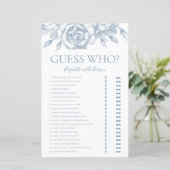 Dusty Blue Floral Guess Who Brautparty Game (Stehend Vorderseite)