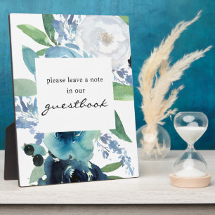 Dusty Blue Floral Guestbook Sign Easel Black V2 Fotoplatte